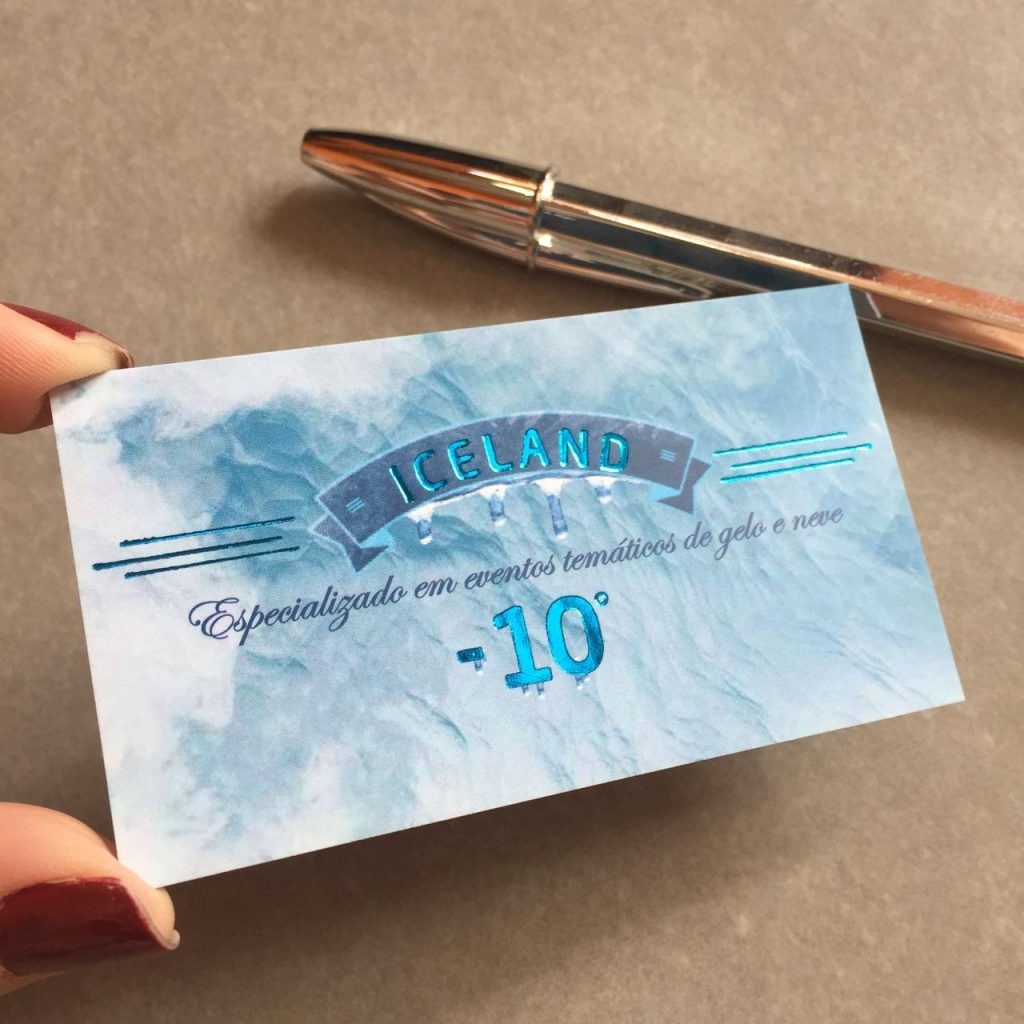Impressão de Cartão com hot stamping azul